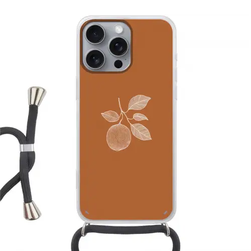 Sinaasappel - Getekend - Bladeren - Bruin Hoesje iPhone 16 Pro Max met koord klein -3d
