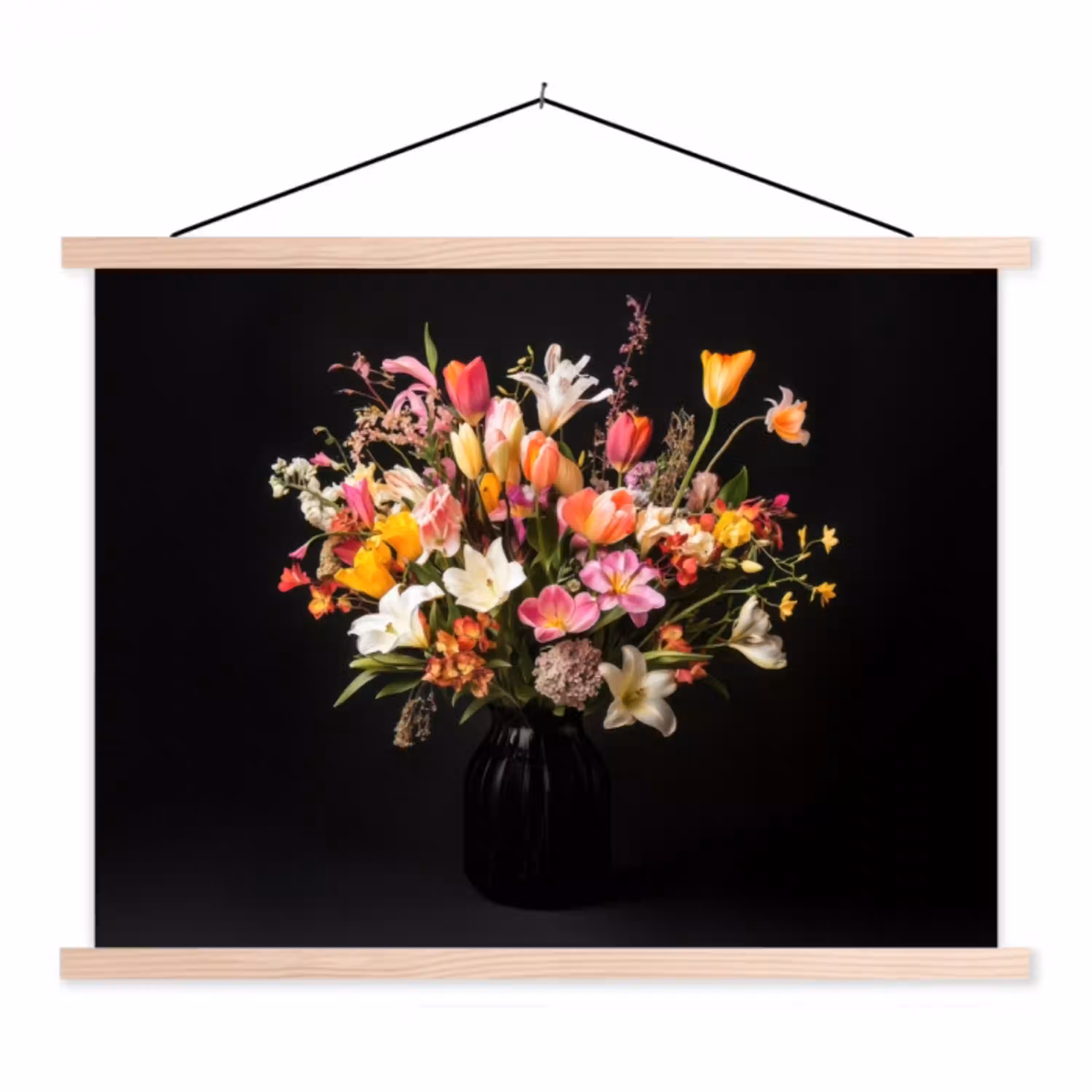 Vaas - Bloemen - Tulpen textielposter latten blank klein -3d