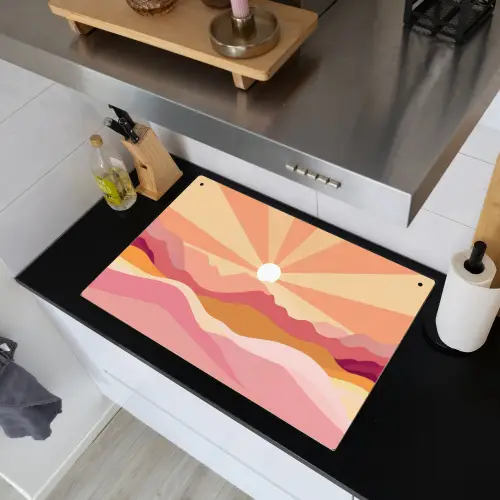 Bergen - Abstract - Zonnestralen - Roze Inductie beschemer met haakjes klein -sfeer1