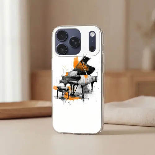 Piano - Oranje - Zwart - schets lijnen Telefoonhoesje iPhone 17 Pro klein -sfeer2