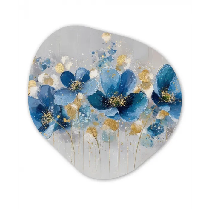 Bloemen - Blauw - Abstract Wandcirkel Organisch Forex 3mm klein -3d