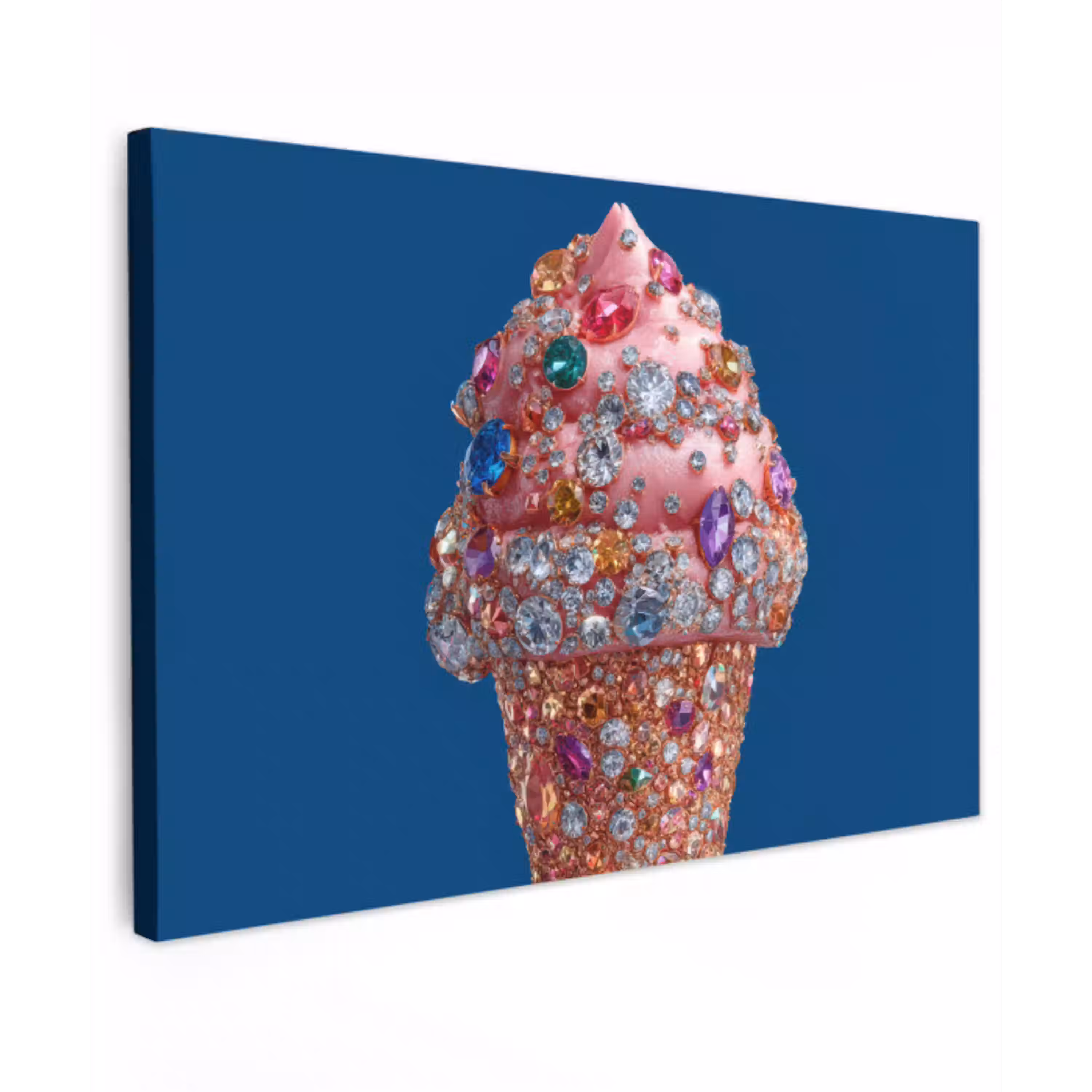 Ijsje - Hoorntje - Steentjes - Blauw canvas 2cm klein -z3d
