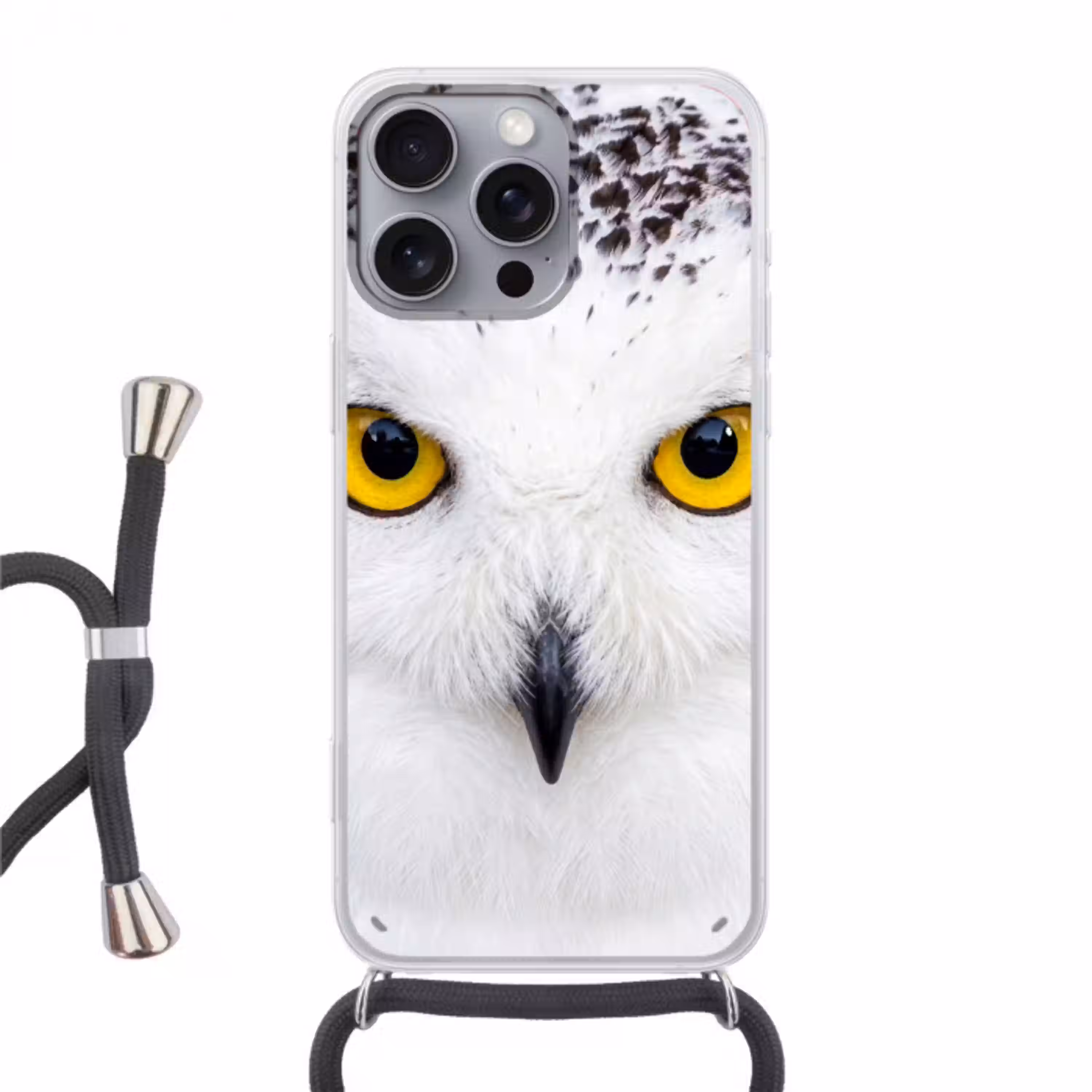 Sneeuwuil - Portret - Geel Hoesje iPhone 16 Pro Max met koord klein -3d