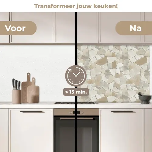 Mozaïek - Stenen - Beige keuken achterwand 2 middel 871 -voor-na2_NL