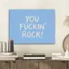 Blauw - Wit - You fuckin rock PET vilt klein -sfeer1