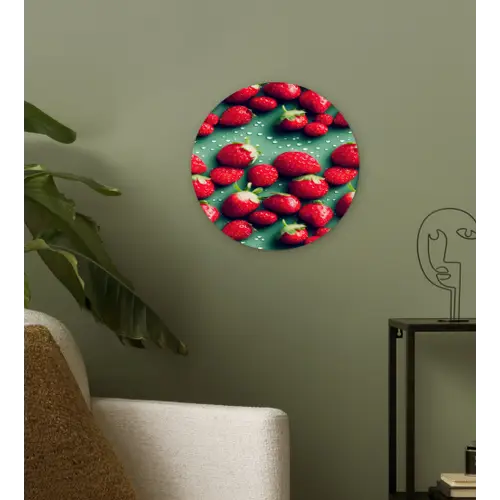 Aardbeien - Rood - Groen - Kroontjes Wandcirkel kunststof plaat 5mm dik klein 188 -sfeer3