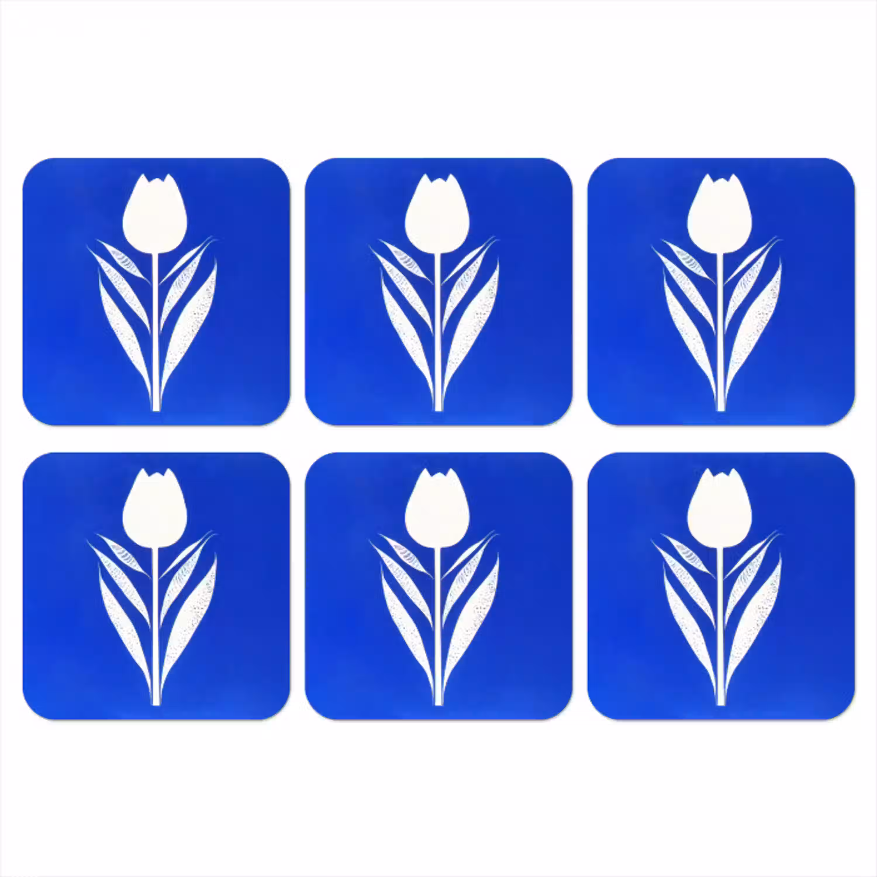 Tulp - Minimalistisch - Bladeren - Wit onderzetter kurk middel -3d