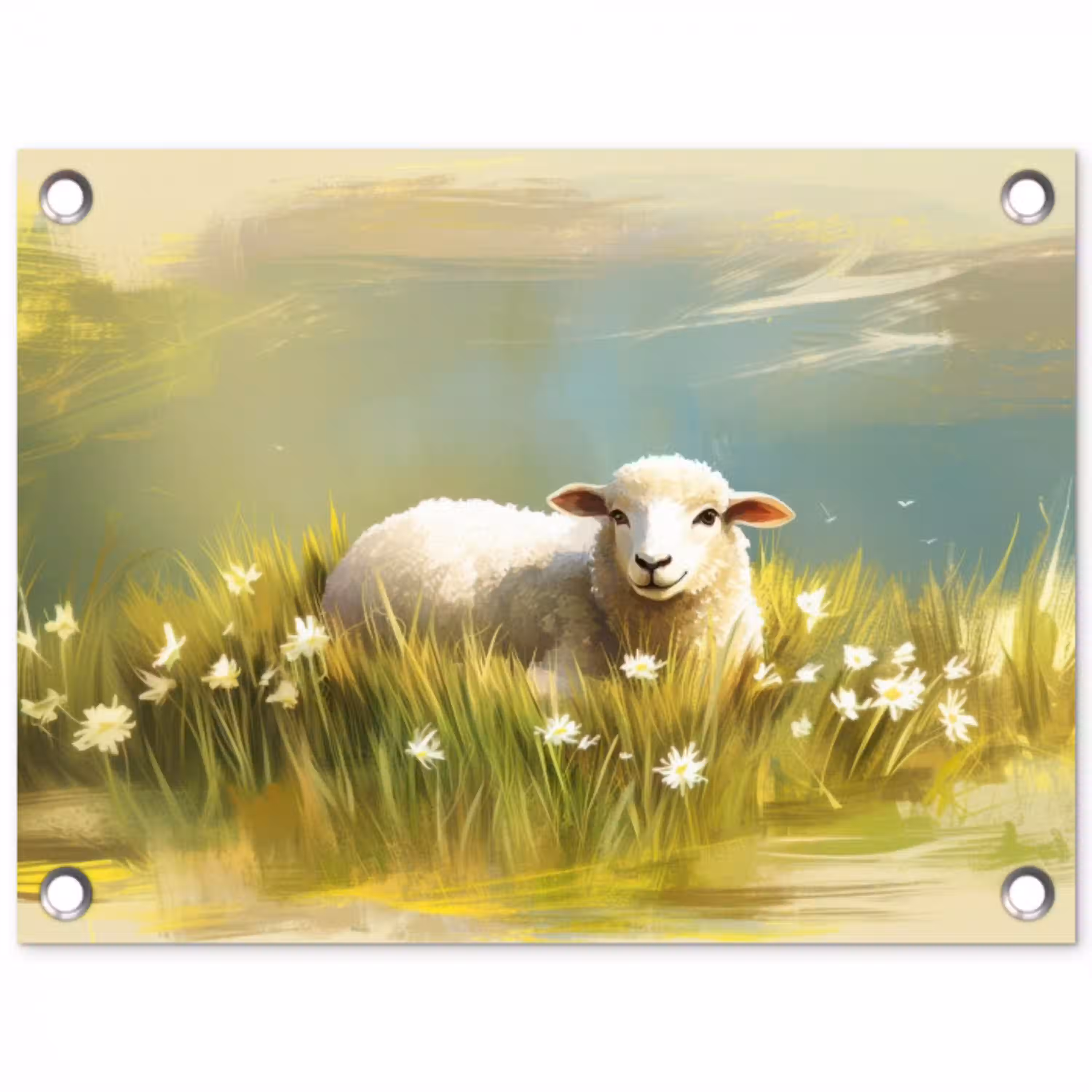 Schaap - Weide - Groen tuinposter los doek klein -3d