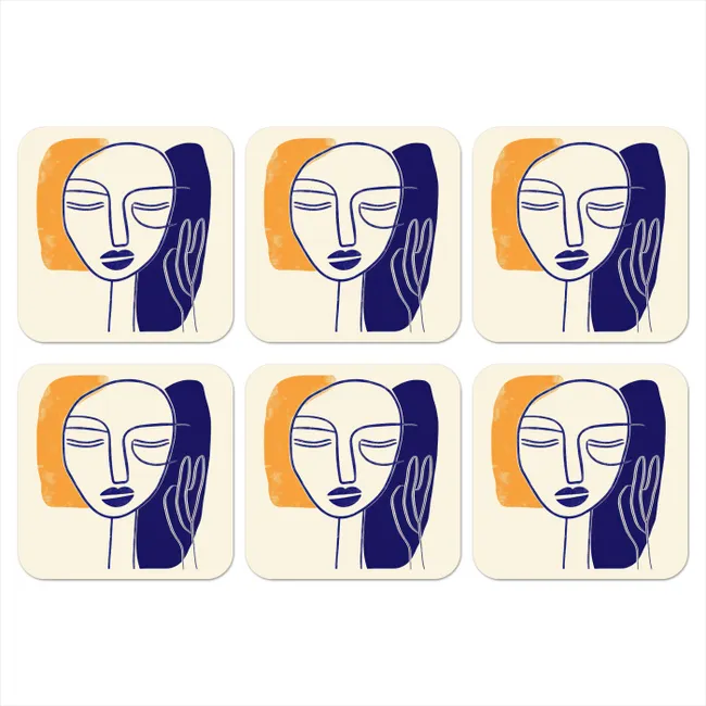Coaster - Minimalist - Face - Hand - Orange - Blue