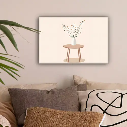 Vaas - Bloemen - Madeliefjes - Beige canvas 2cm klein -sfeer1