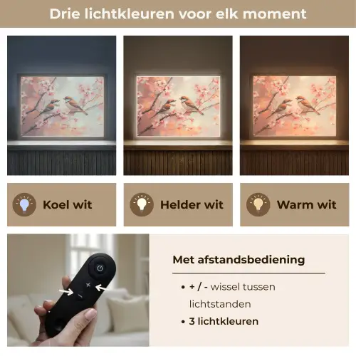 Vogels - Romantic - Bloesemtak Light Box met batterij (Wandlamp) middel -USP_lichtkleurNL