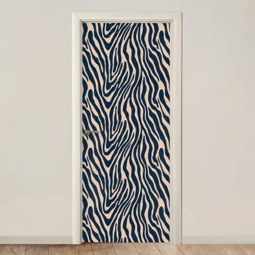 Zebra - Patroon - Blauw - Beige deurposter klein 289 -3d_beige