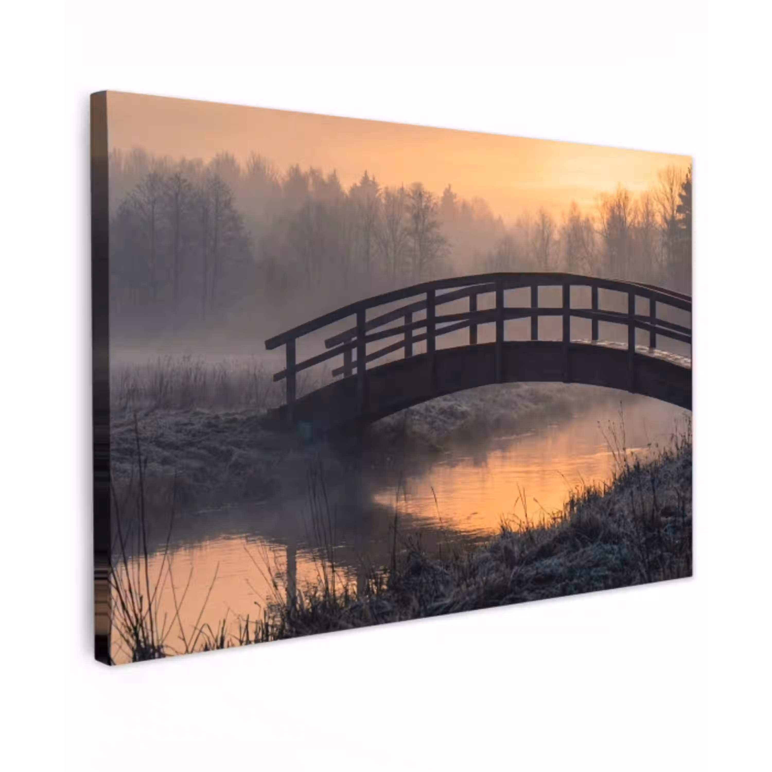 Brug - Mist - Bomen - Water canvas 2cm klein -z3d