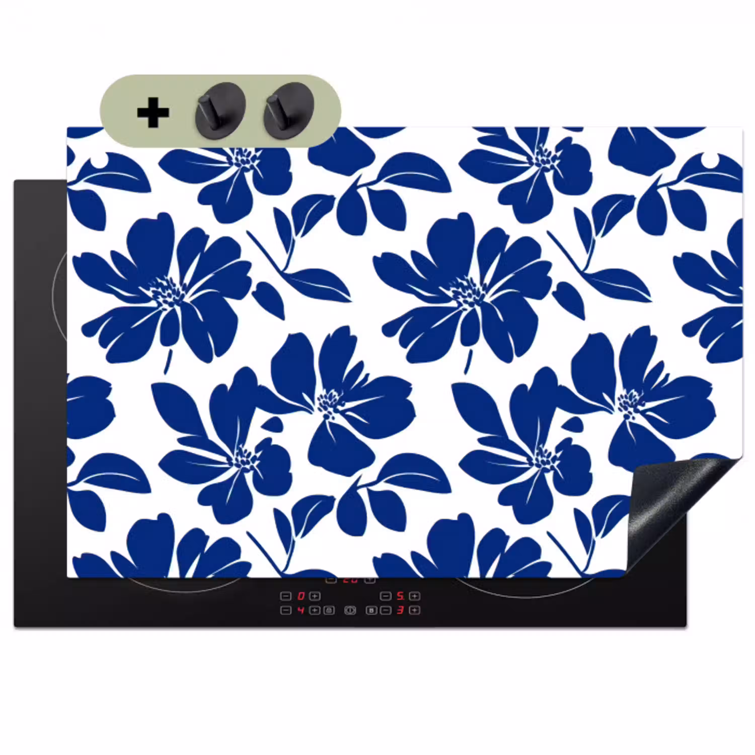 Floraal - Modern - Blauw Inductie beschemer met haakjes klein 777 -3d