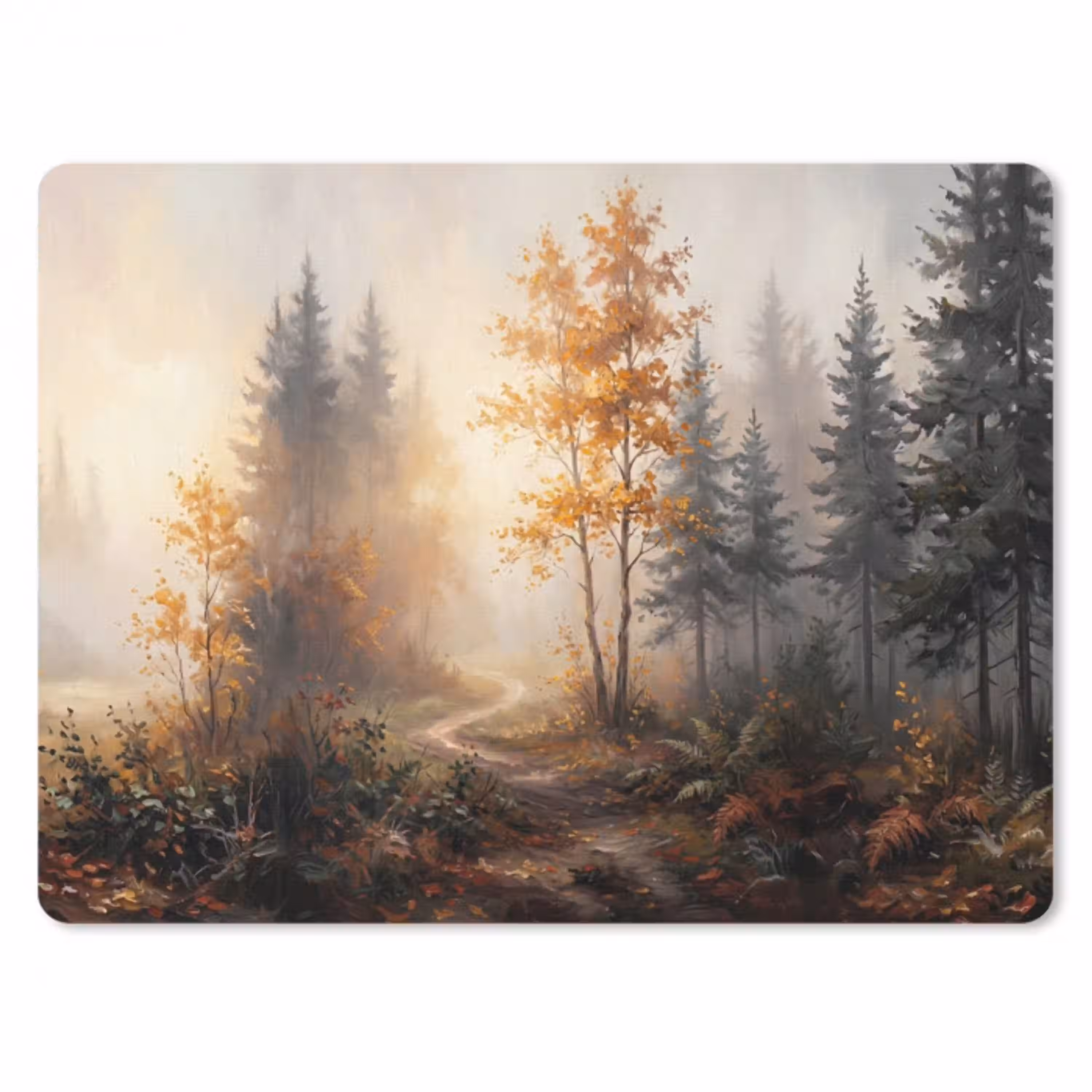 Bospad - Herfstbladeren - Natuur - Schilderachtig - Oranje muismat rubber klein -3d