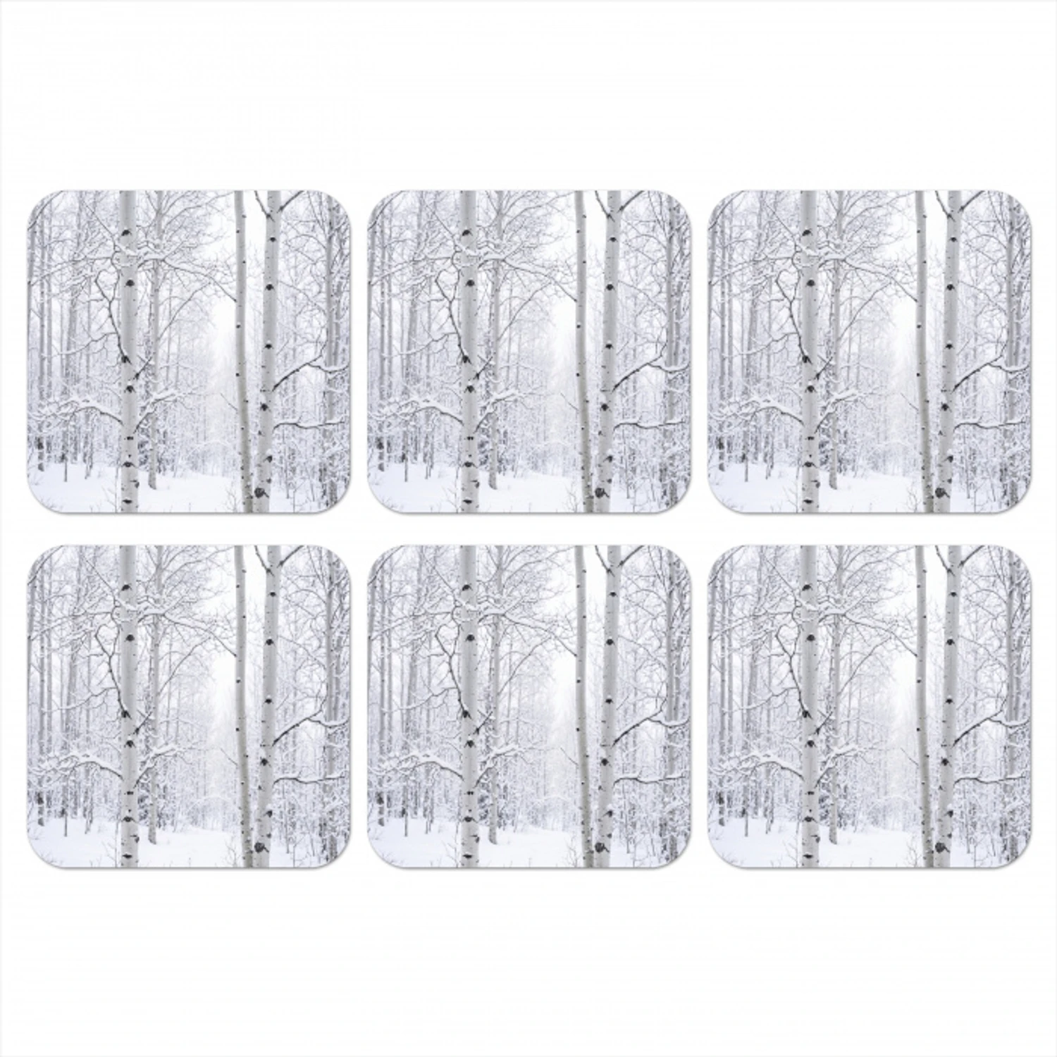 Berkenbomen - Sneeuw - Winter - Bos - Wit onderzetter kurk middel -3d