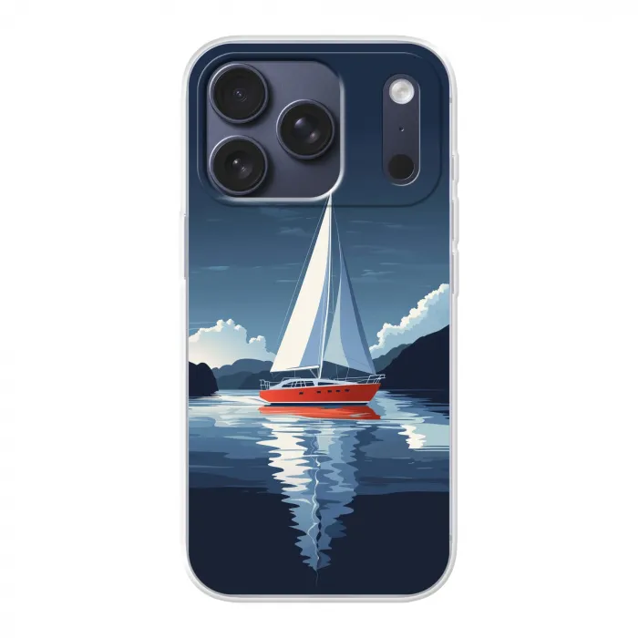 Zeilboot - Donkere bergen - Stilte Telefoonhoesje iPhone 17 Pro klein -3d