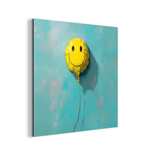 Ballon - Geel - Smiley aluminium wit klein -3d