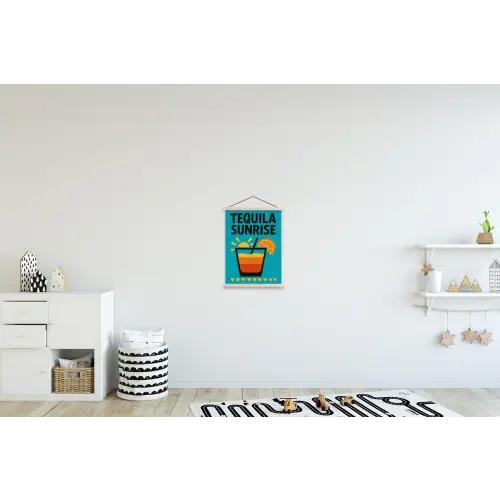 Illustratie - Tequila - Glas - Blauw textielposter latten blank klein -kinderkamer