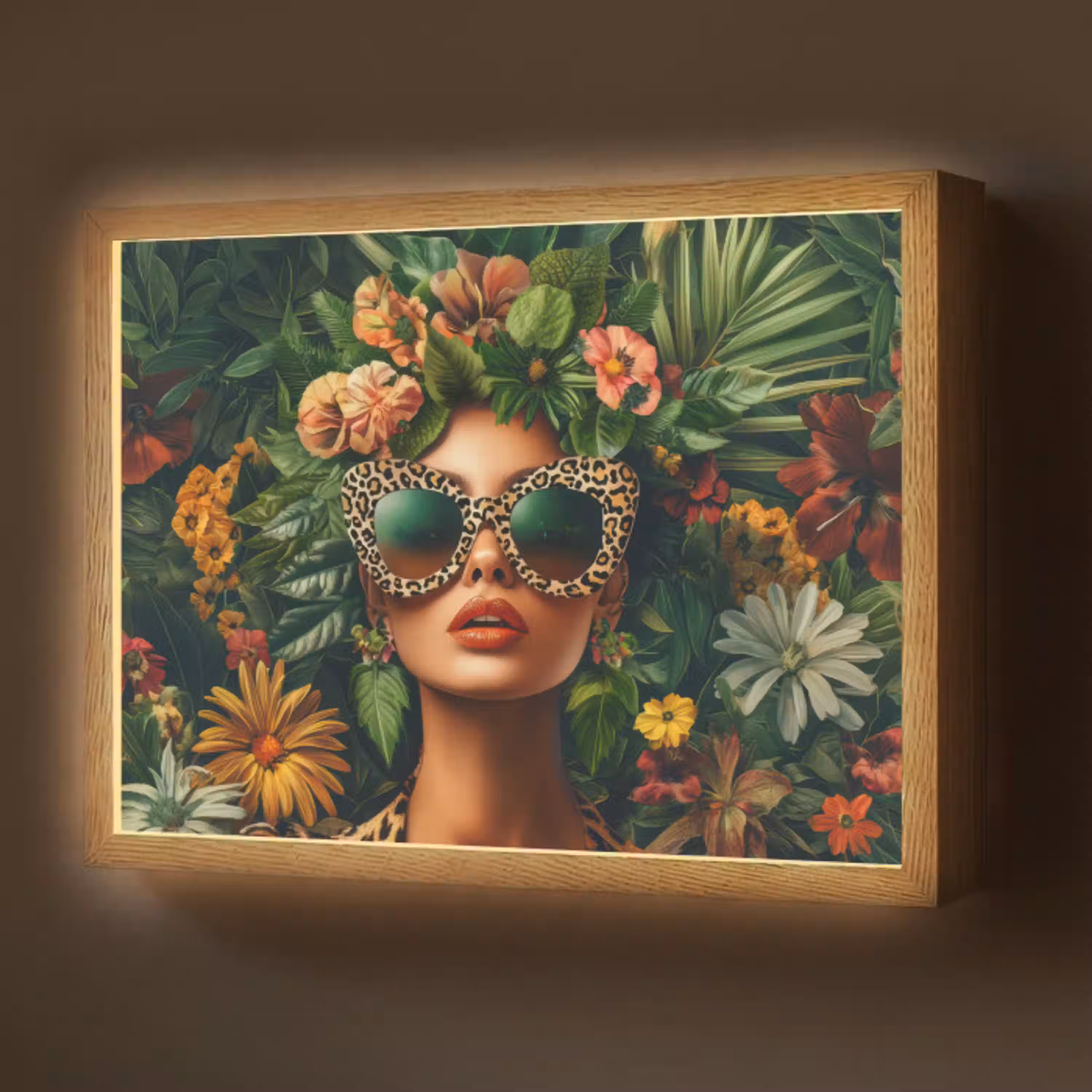 Vrouw - Panterprint - Jungle - Natuur - Luxe Light Box met batterij (Wandlamp) middel -z3d_website
