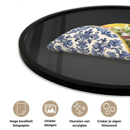 Taco - Vlees - Salade - Delftsblauw - Motief Fotolijst rond zonder passe partout klein -closeup_NL