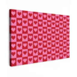 Rood - Roze - Schaakbord - Valentijn Tuinposter op houten frame 2 cm dik klein -3d