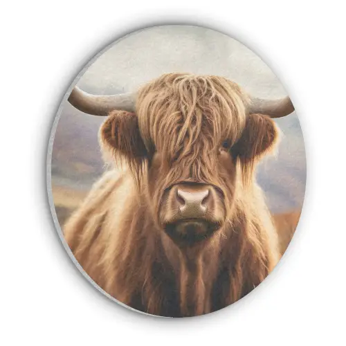 Schotse hooglander - Landschap - Dier Akoestische PET Vilt - Rond klein -3d
