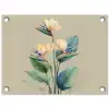 Paradijsvogelbloemen - Blauwgroene bladeren - Beige tuinposter los doek klein -3d