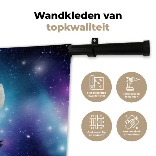Eenhoorn - Sterren - Magisch - Blauw Wandkleed katoen klein -sfeer2