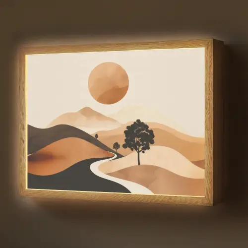 Zon - Heuvels - Boom - Abstract Light Box met batterij (Wandlamp) middel -z3d_website