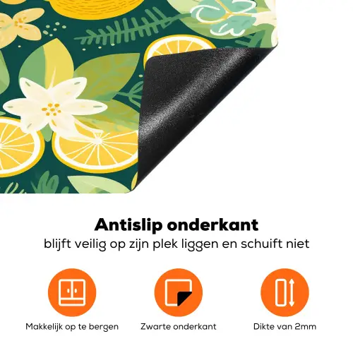 Groen - Bloemen - Citroenpartjes Inductie beschermer vinyl 3mm klein 276 -zzzzzzz-td-onderkant
