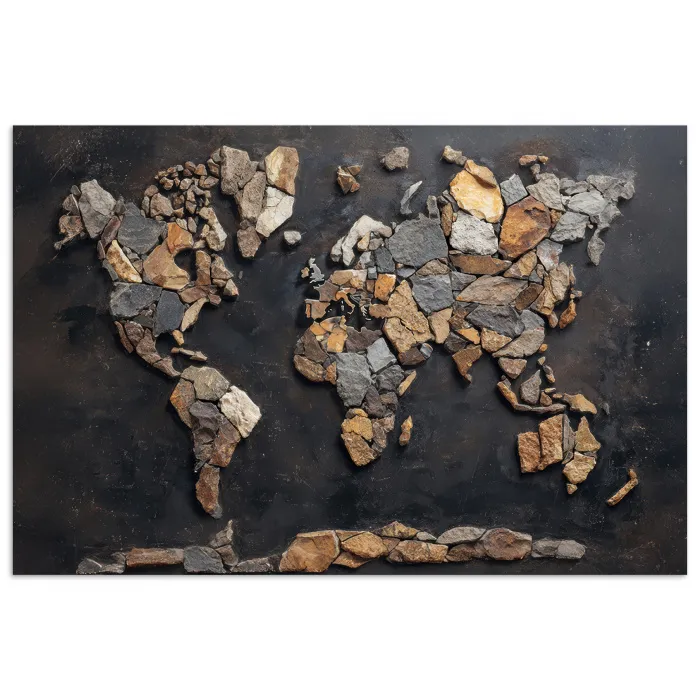Wereldkaart - Stenen - Realistisch poster papier klein -3d