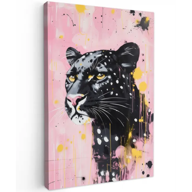 Zwart - Panter - Roze - Abstract Tuinposter op houten frame 2 cm dik klein -3d