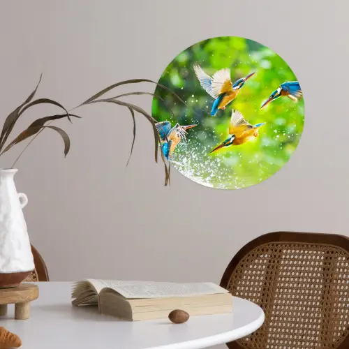 IJsvogels vliegen in het water Wandcirkel behangsticker klein -sfeer3