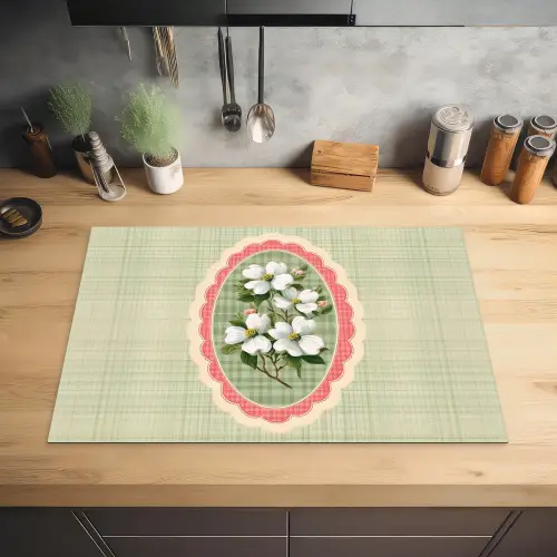 Bloemen - Illustratie - Geruit - Groen Inductie beschermer vinyl 3mm klein -sfeer5