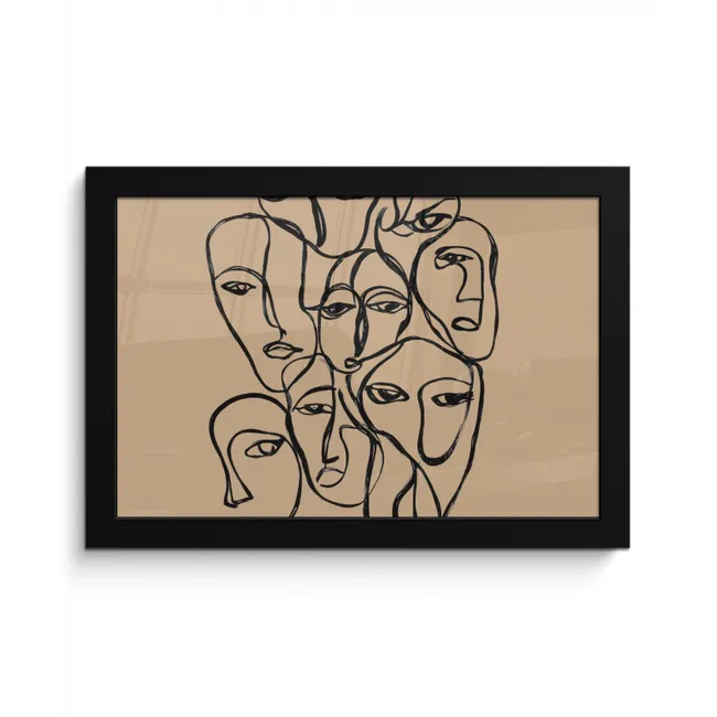 Gezichtenzee - Lijntekening - Abstract fotolijst zwart zonder passe partout klein -3d