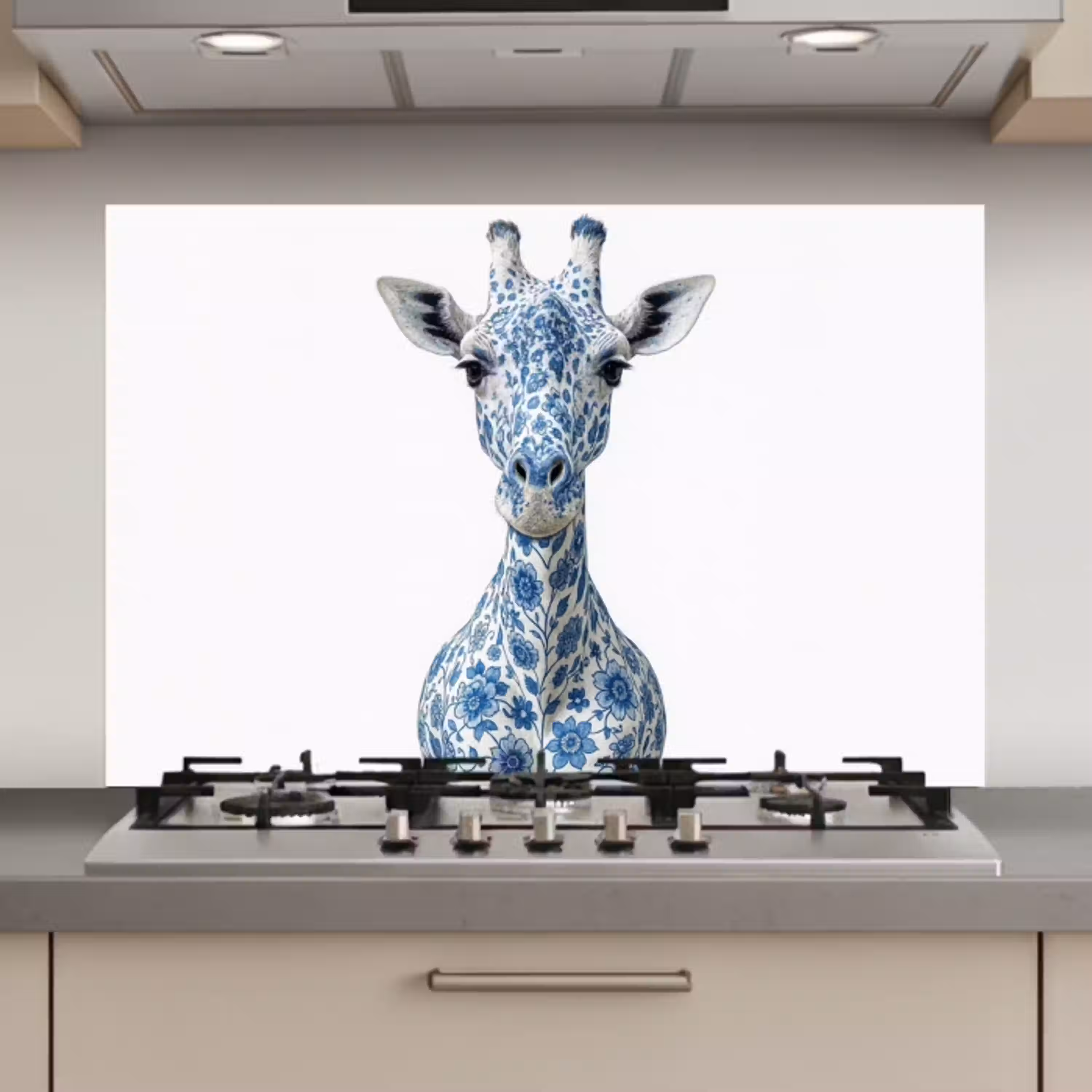 Giraffe - Delfts blauw - Dieren - Minimalistisch keuken achterwand spatscherm klein -3d_website
