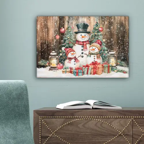 Sneeuwpop - Familie - Kleurrijk canvas 2cm klein -sfeer4
