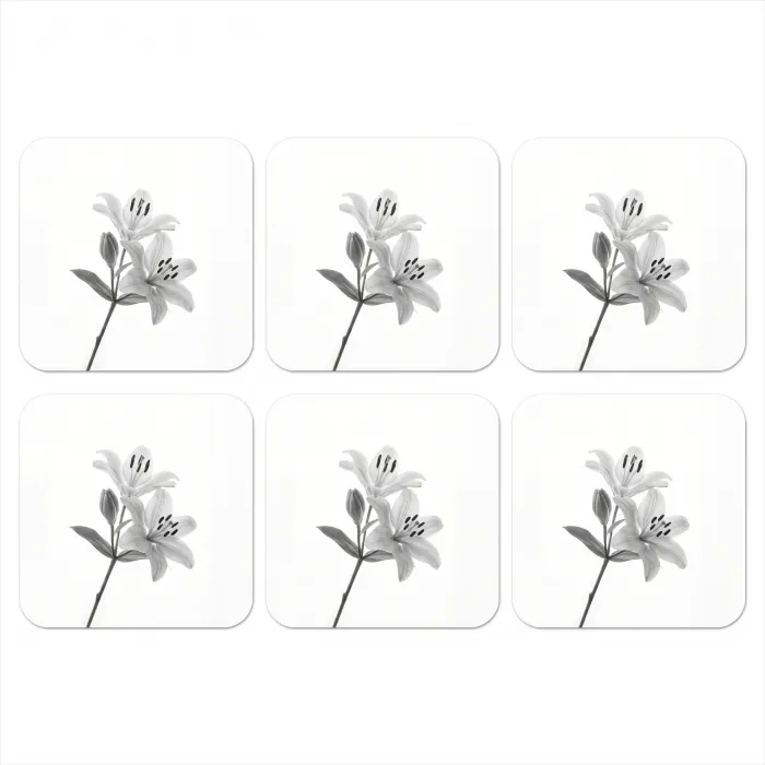 Lelies - Elegant - Zwart - Wit onderzetter kurk middel -3d