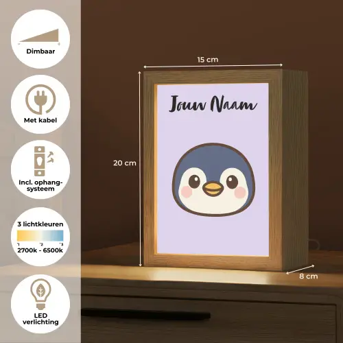 Pinguïn - Paars - Minimalistisch - Blosjes Light Box met kabel (Kinderlampje) klein -USP_NL