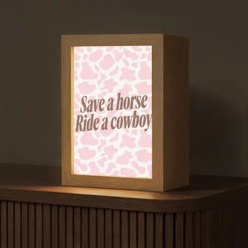 Koeienprint - Roze - Cowboy - Horse Light Box met kabel (Tafellamp) klein -z3d_website