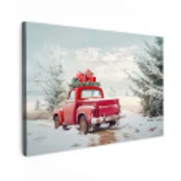 Auto - Rood - Cadeaus - Winter - Sneeuw - Kerst Tuinposter op houten frame 2 cm dik klein -3d