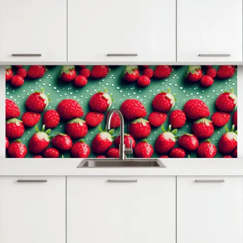 Aardbeien - Rood - Groen - Kroontjes keuken achterwand 2 middel 871 -3d