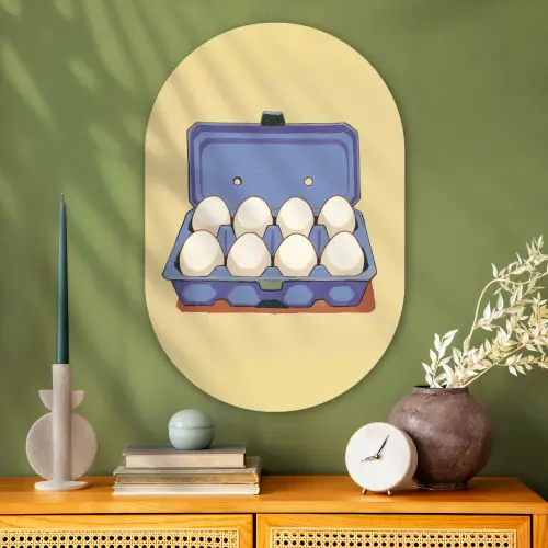 Eieren - Doos - Minimalistisch - Blauw Wandcirkel Ovaal Glas middel -sfeer2