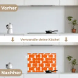 Patroon - Retro - Oranje keuken achterwand spatscherm klein 900 -voor_na_DE