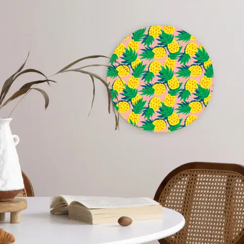 Ananas - Geel - Groen - Tropisch Wandcirkel plexiglas klein 852 -sfeer4