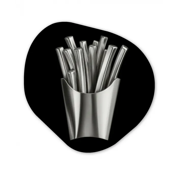 Frietjes - Futuristisch - Zilver Wandcirkel Organisch Forex 3mm klein -3d