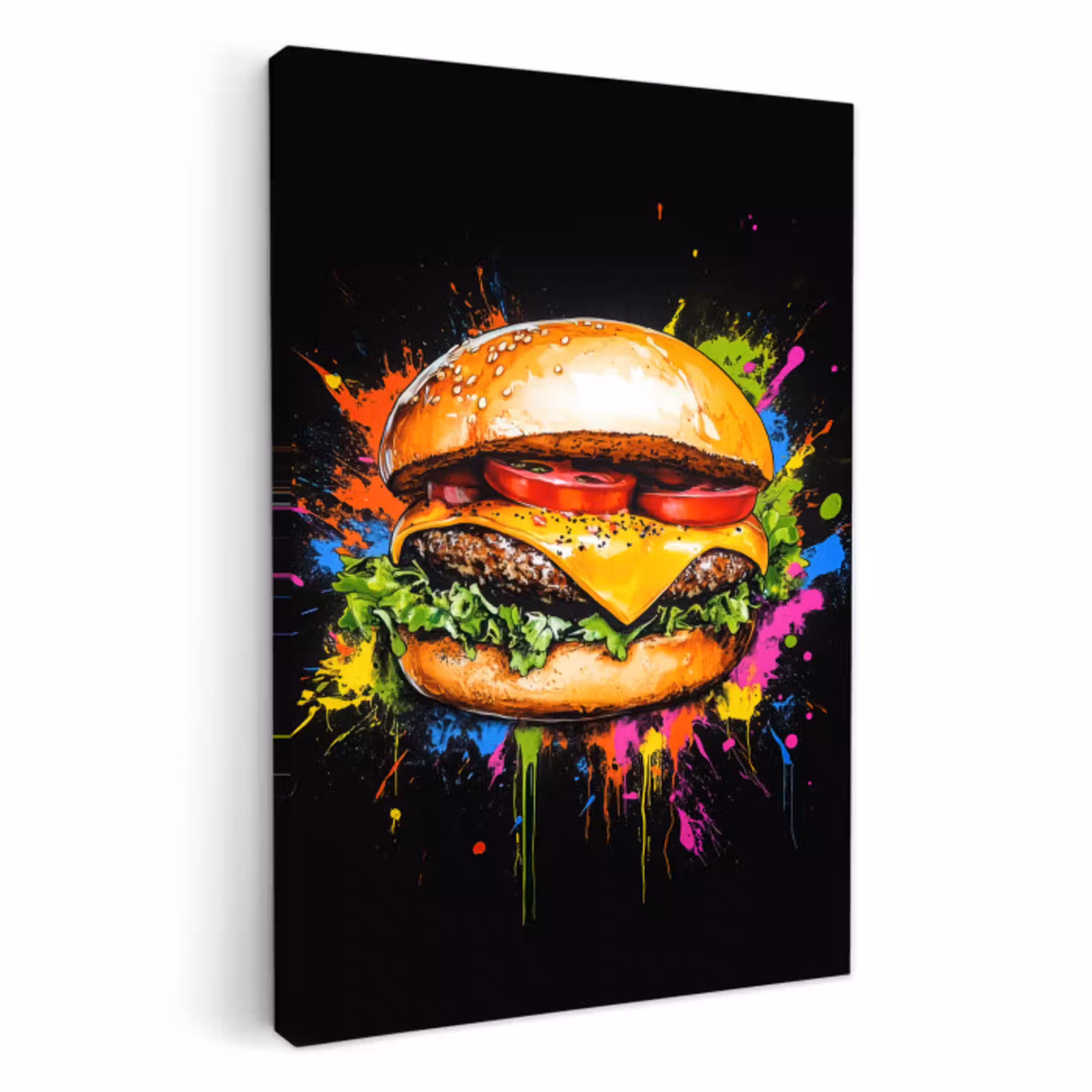 Hamburger - Graffiti - Verf - Kleurrijk - Eten - Abstract KitchenYeah - Keuken - Canvas klein -3d