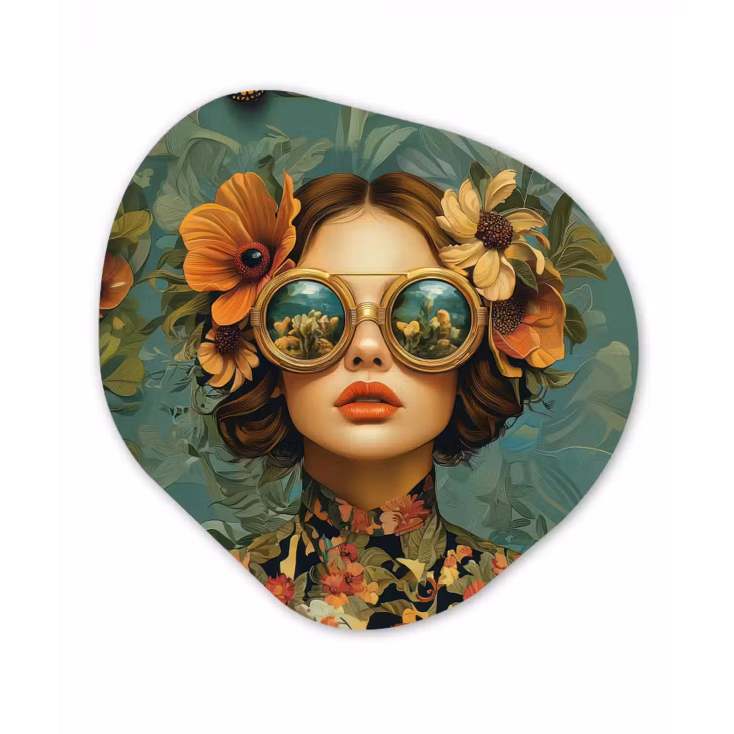 Forexbild Organische Form - Frau - Blumen - Schmetterlinge - Natur - Vintage