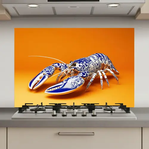 Kreeft - Delftsblauw - Schild - Stoer - Oranje keuken achterwand spatscherm klein -3d_website